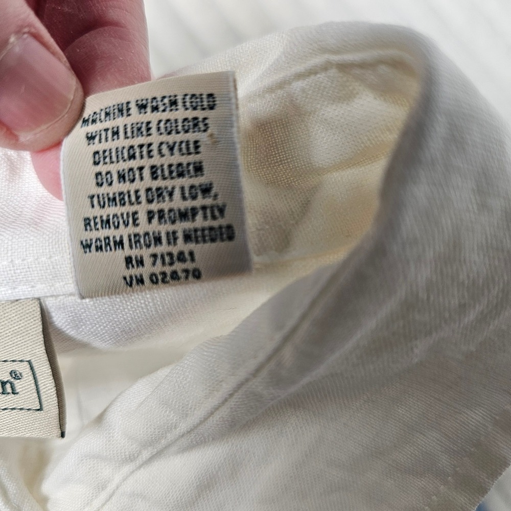 L.L.Bean Womens M Petite 100% Linen White Button Down Shirt Coastal Summer - Picture 7 of 11